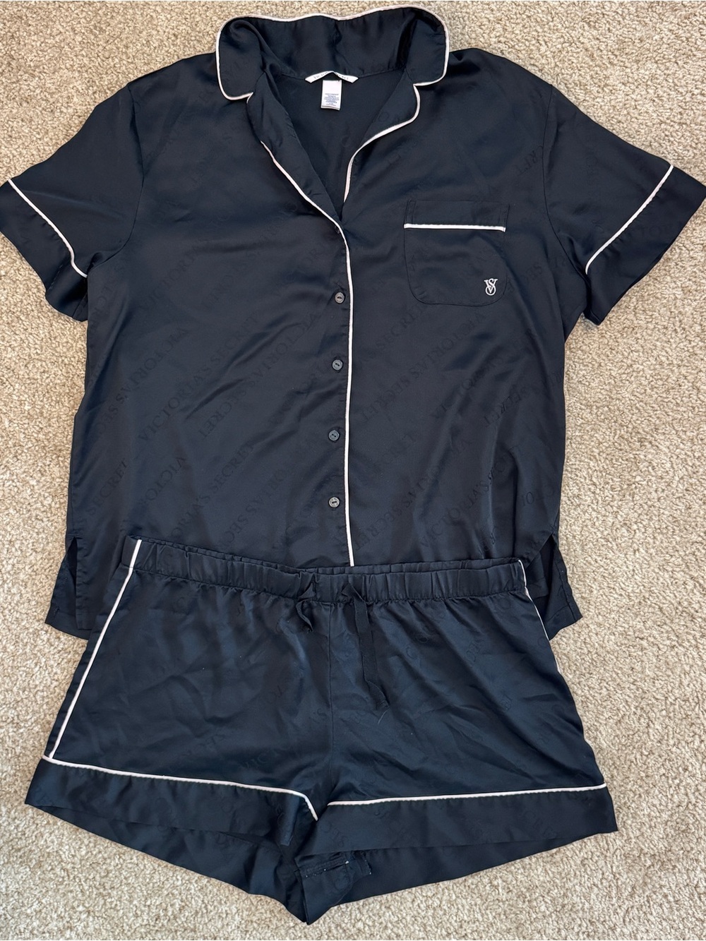 Victoria's Secret black & pink satin pajama set, size L